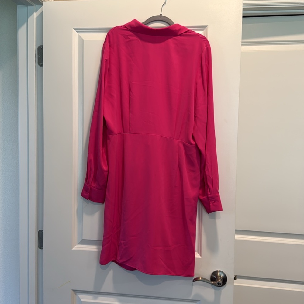Nicole Miller (size 16) Audrey Knot Front Vibrant Pink Long Sleeve Dress - Picture 2 of 5
